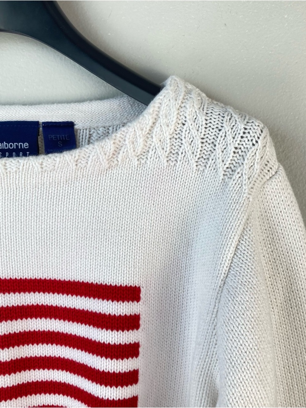 Liz Claiborne Liz Sport Vintage Sweater American Flag White Cotton Size SP Flaw - Picture 5 of 13